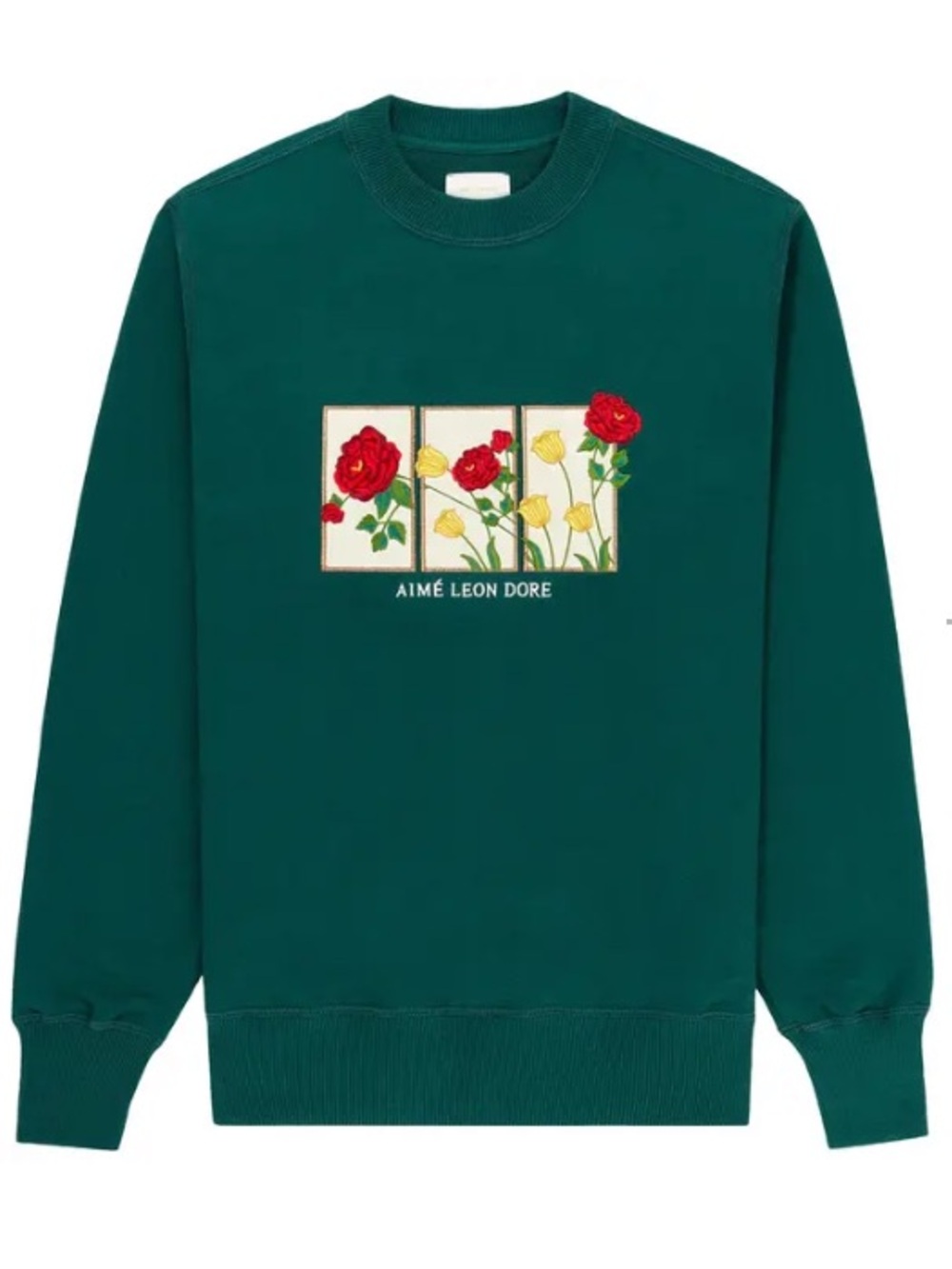 Aimé Leon Dore ALD Floral Motif Crewneck Sweatshirt Botanical Green Size XS